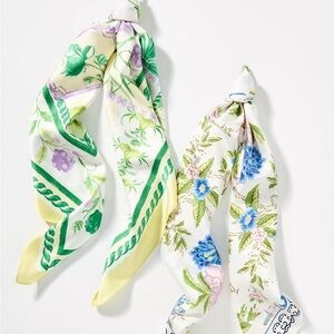 ANTHROPOLOGIE Gardenia Floral Hair Scarves, Set of 2 - Green/Purple, NWT